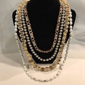 Multi-Strand White and Gold Women's Necklace Set of 4 pcs